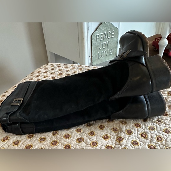 Fabianelli Black Leather & Suede Tall Boots Size 7 Handcrafted in Italy - Picture 5 of 8